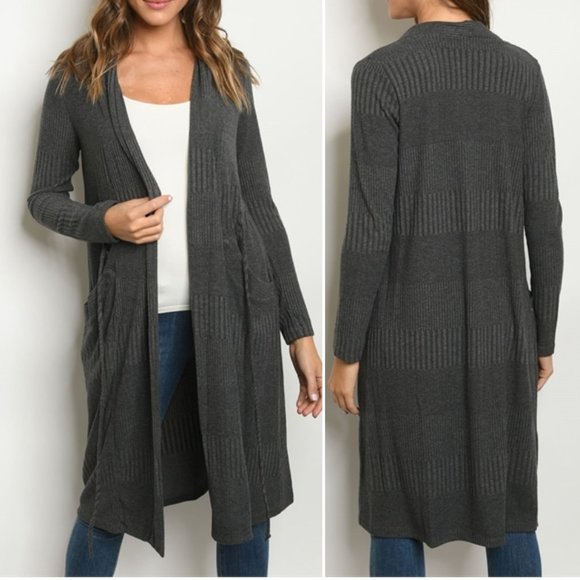 Trend Setter Diva Boutique Sweaters - CHARCOAL KNIT CARDIGAN